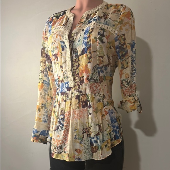ANTHROPOLOGIE | Maeve Roll Tab Sleeve 100%Cotton Embroidered Top Blouse Sz 6 - Picture 6 of 16